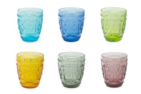 Elegant Service of Colored Water Glasses with Decorations