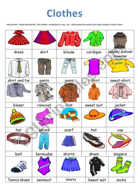 Clothes Vocabulary Esl Worksheet By Melyta