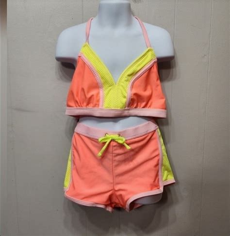 NWT Xhilaration Bikini Swimsuit Large Tankini Orange Yellow Beach Swim C436 EBay