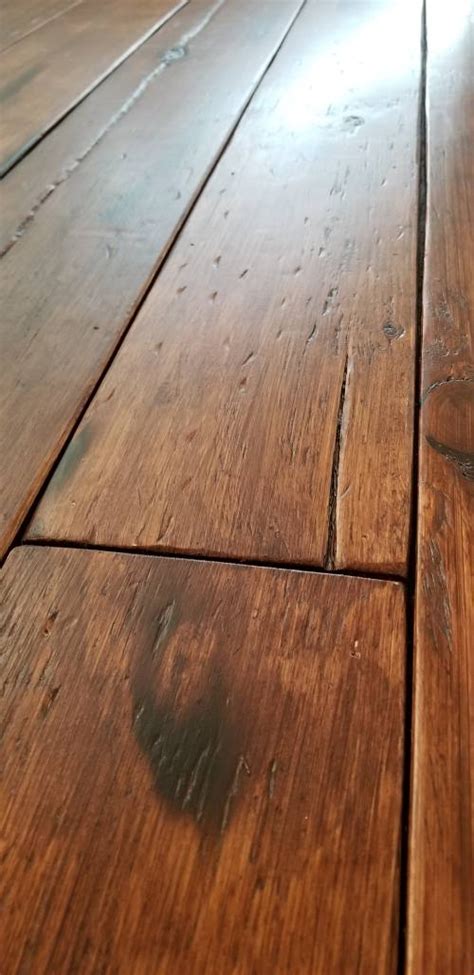 Diy Rustic Wide Plank Plywood Flooring Close Up Pictures Of The Distressed Burned And Stained