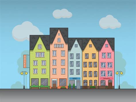 Stock vector flat Illustration. Historical buildings. Colorful old town ...