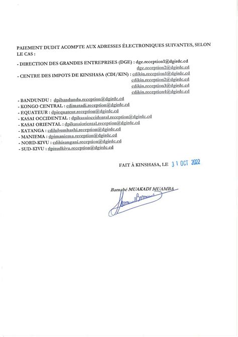 Rdc La Dgi Rappelle à Ses Assujettis Le Delai Du 30 Novembre Pour Le