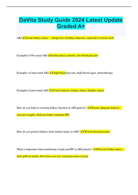 DaVita Study Guide 2024 Latest Update Graded A+ - DaVita Study - Stuvia US