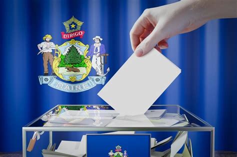 Premium Photo | Maine flag hand dropping ballot card into a box voting ...