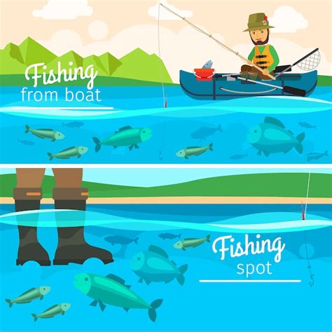 Premium Vector Vector Fisherman Catching Fish At Lake