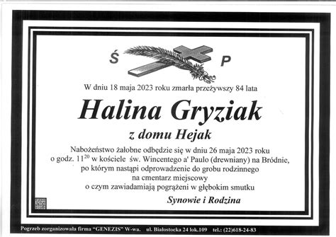 Nekrolog Pani Haliny Gryziak pogrzeb 26 05 Wydział Rzeźby