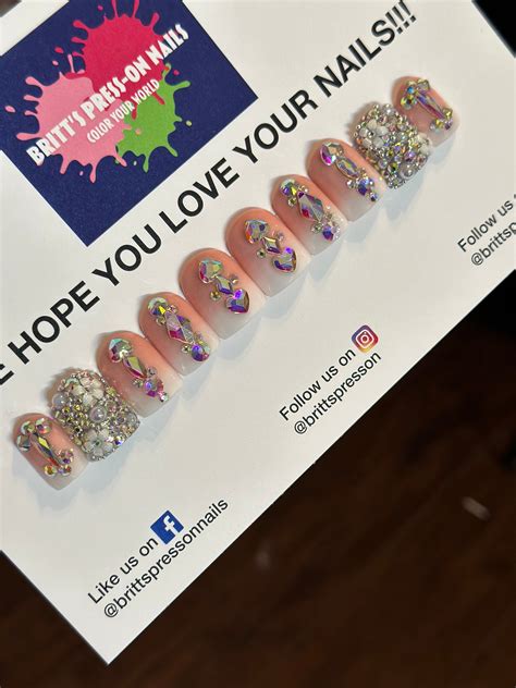 Nude White Ombré Bling Press on Nails Nails Glueon Nails Etsy