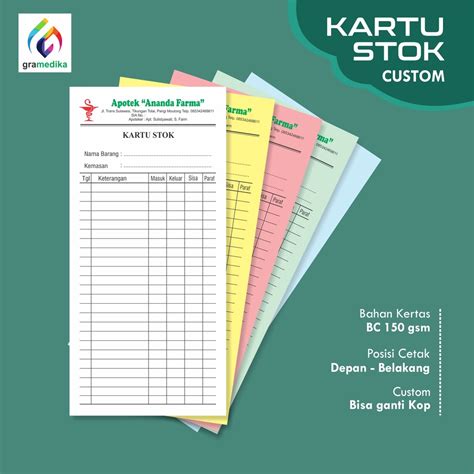 Jual Kartu Stokkartu Stok Obatkartu Stok Barang Custom Isi 100 Lbr