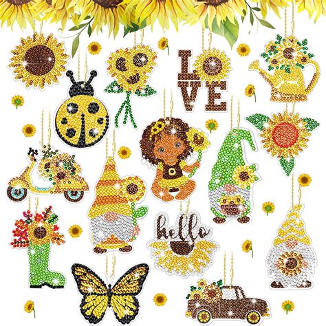 Amazon Pcs Sunflower Gnome Diamond Painting Keychains D