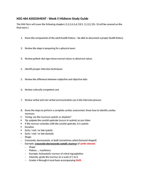 NSG 464 Assessment Midterm Study Guide NSG 464 ASSESSMENT Week 5