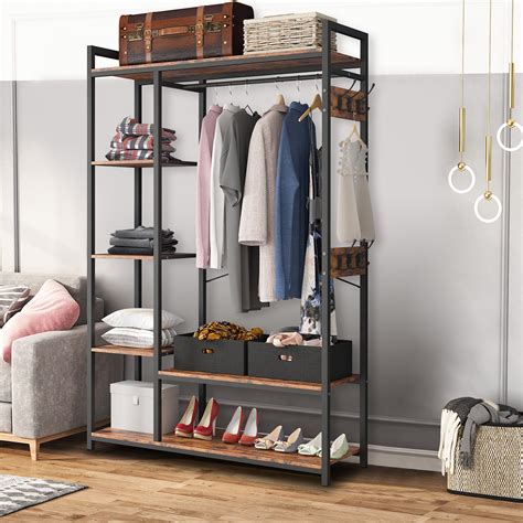 Tribesigns Free Standing Closet Organizer Double Hanging Rod Heavy