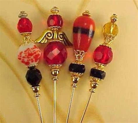 4 Diff Hat Pins Lot 3 Long Assorted Fire Crystal Glass Beads We Sell