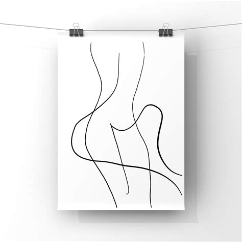 Nude Woman Line Body Illustration Printable Wall Decor Drawing Etsy