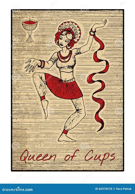 The Tarot Cards In Red Queen Of Cups Stock Vector Illustration Of