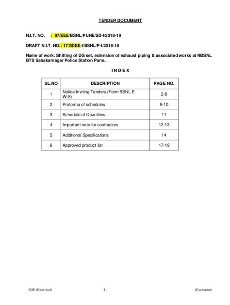 Fillable Online Name Of Work Shifting Of DG Set Extension Of Exhaust