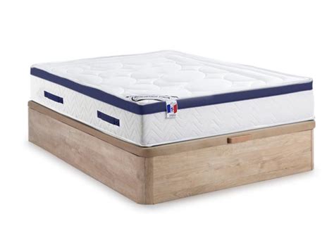 Ensemble 160 X 200 Cm Sommier Coffre Naturel Clair Matelas Ressorts