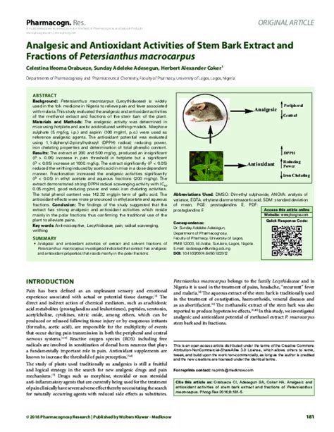 Pdf Analgesic And Antioxidant Activities Of Stem Bark Extract And