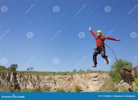 Jump Off The Cliff With A Rope Stock Photo Image Of Moving