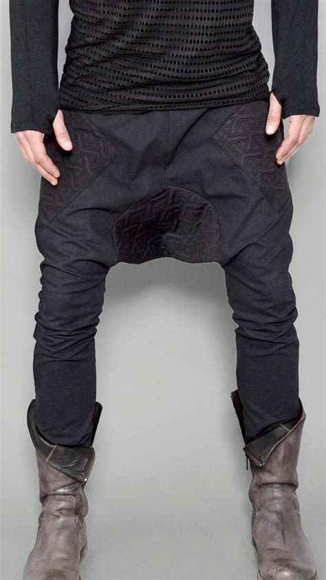 Black Futuristic Pants Drop Crotch Pants Mens Harem Pants Dystopian Clothing Urban Clothing Mens