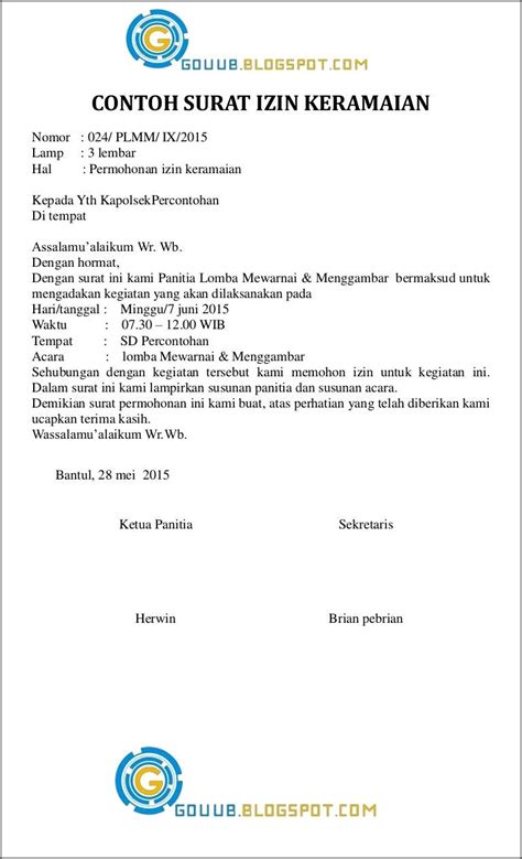 Contoh Surat Permohonan Izin Tempat Untuk Perpisahan Surat Permohonan