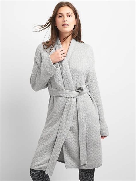 Gap Womens Cable Knit Quilted Robe Light Heather Grey Fashion