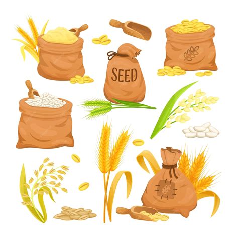 Premium Vector | Cartoon sacks with wheat sack with sheaf spikelet ...