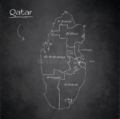 Qatar Map Separates Regions And Names Design Card Blackboard