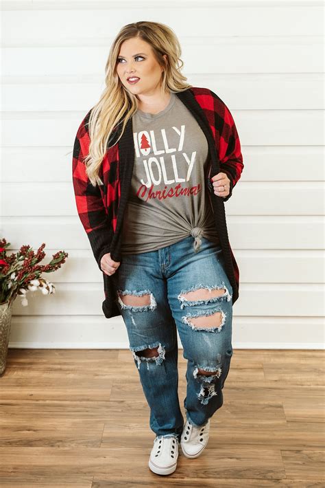 Curvy Always Upbeat Cardigan Red Plaid Glitzy Girlz Boutique Curvy Tops Sexy Fall Outfits