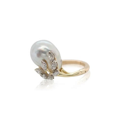 Baroque Pearl Diamond Ring R F Moeller Jeweler