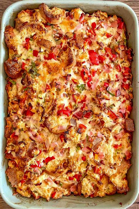 Easy Ham And Cheese Overnight Breakfast Strata Recipe Hello Savory Kitchen