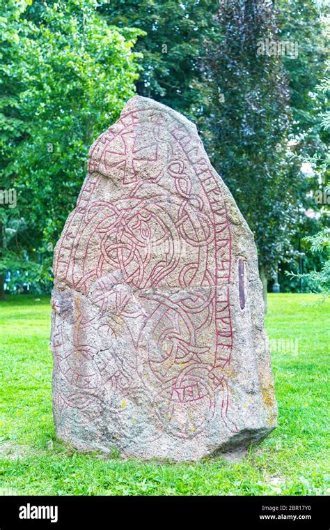 Stone With Runic Inscriptions That Are In The University Park Uppsala