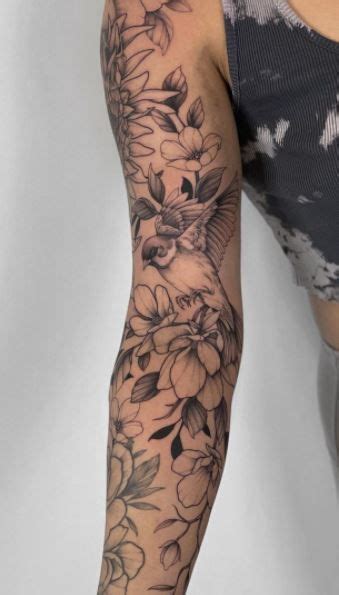 Bird And Flower Tattoo Floral Tattoo Sleeve Half Sleeve Tattoo