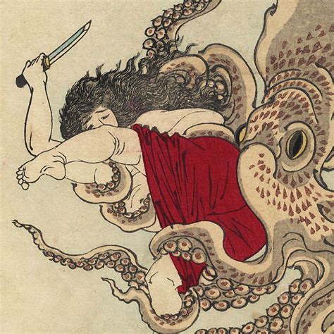 Fuji Arts Japanese Prints Octopus Attacking A Pearl Diver By