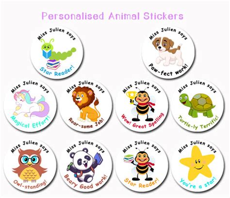 Personalised Teacher Stickers – Animal Theme