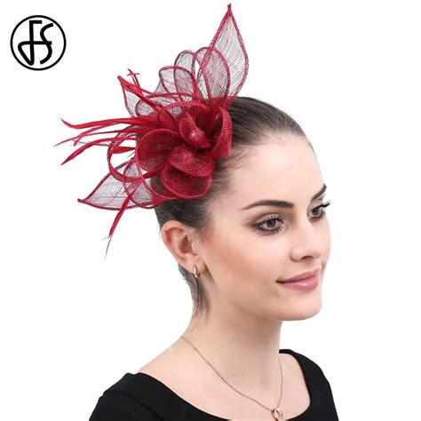 Fs Vintage Wedding Wine Red Hair Pin Black Hats For Women Fascinator Feather Elegant Ladies