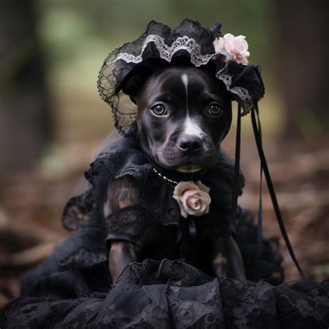 Premium Ai Image Brindle Staffy In Black Dress