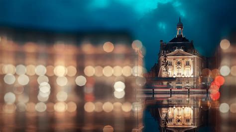 Wallpaper Malam Bangunan Refleksi Bokeh Paris Cahaya Warna