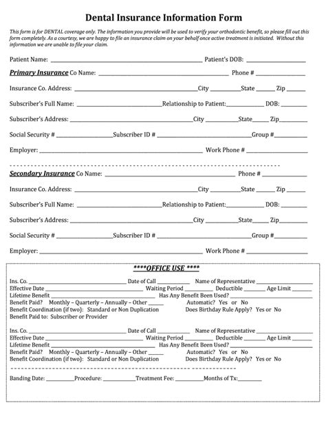 Dental Insurance Information Form Fill Online Printable Fillable