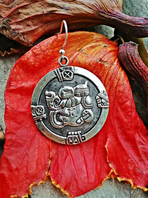 Mayan Silver Tribal Earrings Round Silver Jewelry Mexican Etsy