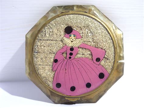 Art Deco French Pierrette Celluloid Glitter Powder Compact French Art Deco Vintage Kitsch