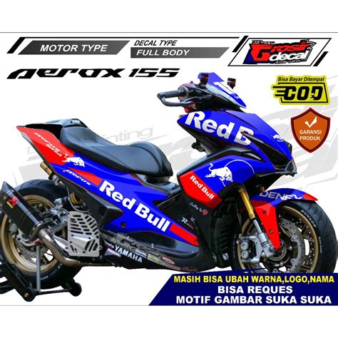 Jual Sticker Decal Stiker Aerox Redbull Full Body Fullblok Free