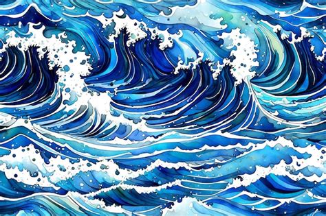 Padr O Perfeito De Ondas Do Mar Em Aquarela Ilustra O Desenhada M O