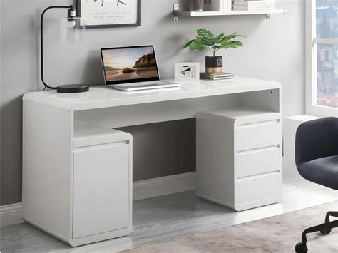 Bureau avec rangements 3 tiroirs SERGUEI MDF laqué blanc