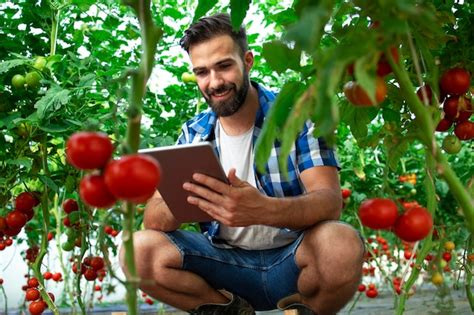 Free Photo Farmer With Tablet Computer Checking Quality And Freshness