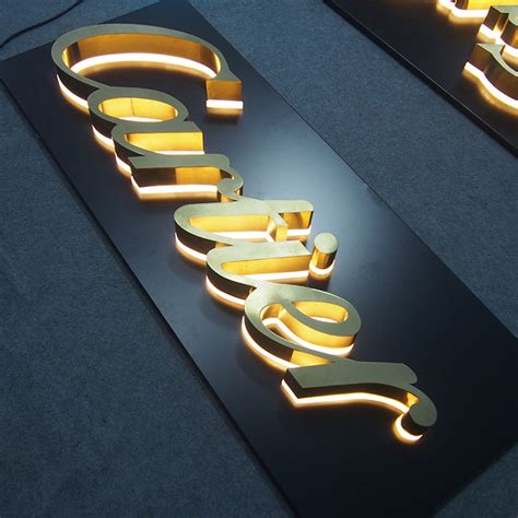 Illuminated Channel Letter Signs Halo Lit Gold Polish 3D Letter