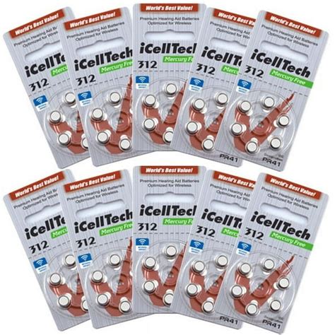 Icelltech Premium Zinc Air Hearing Aid Batteries Size 312 10 Packs Of 60 Batteries