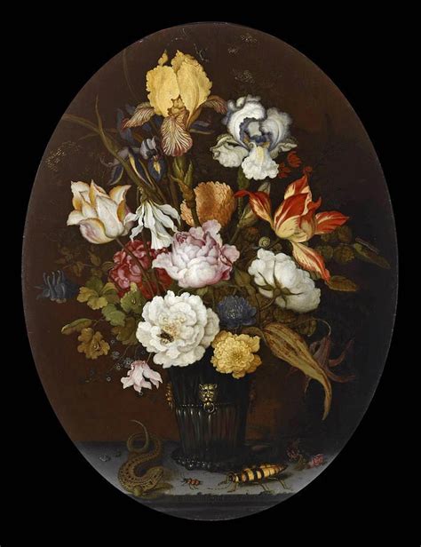 Balthasar Van Der Ast Painting Still Life Of Flowers In A Glass Vase