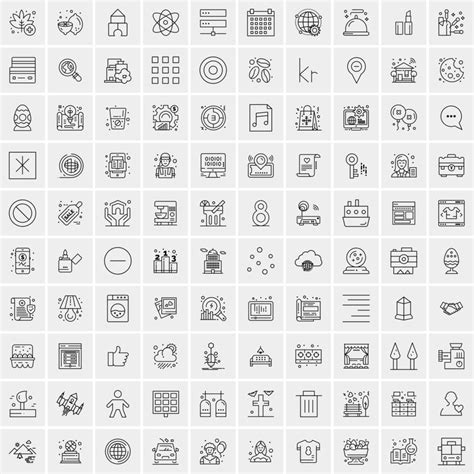 100 Universal Black Line Icons On White Background 15172150 Vector Art