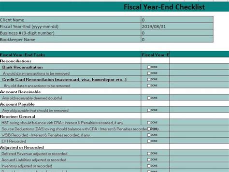 Bookkeeping Checklist Template