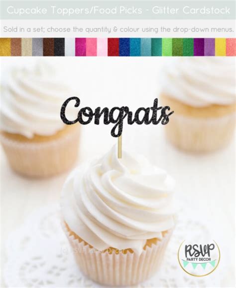 Congrats Cupcake Toppers Congratulations Food Picks Etsy